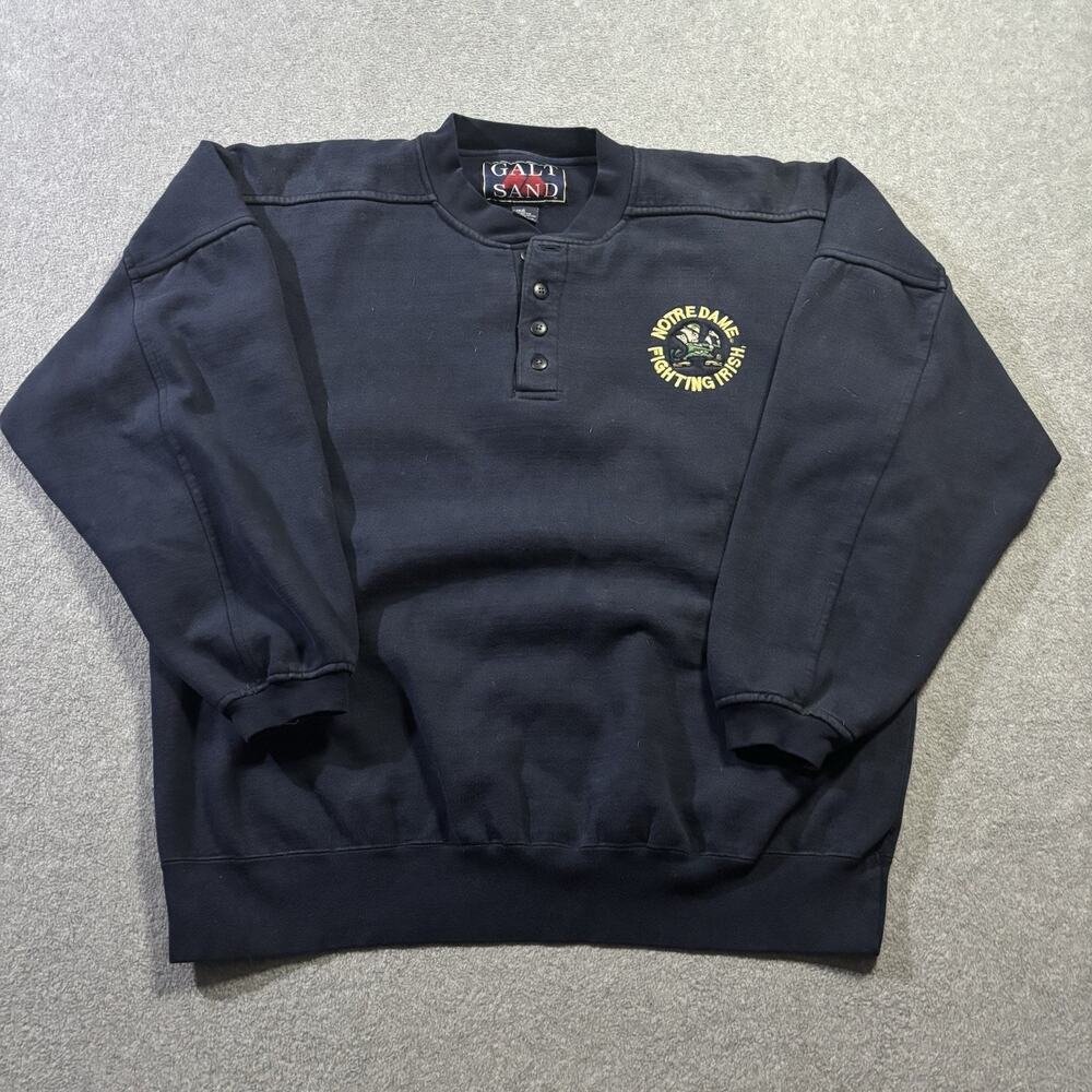 Vtg 90s Galt Sand Notre Dame Fighting Irish Henley Sweatshirt Men's Large Navy